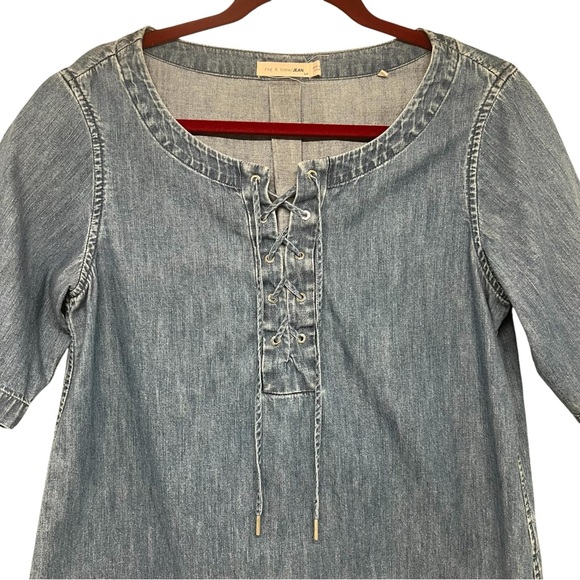 Rag & Bone Chambray Lace Neck Short Sleeve Popover Top Women’s Small - Picture 4 of 7